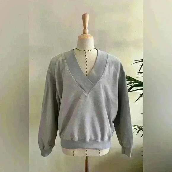 AG Jeans Blue Terry Sweatshirt - 100% Cotton, V-Neck | S - Picture 1 of 6